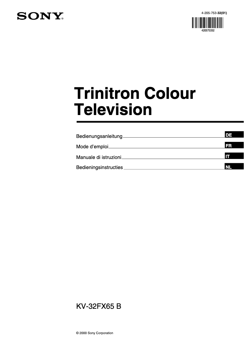 Page 1 de la notice Manuel utilisateur Sony KV-32FX65B