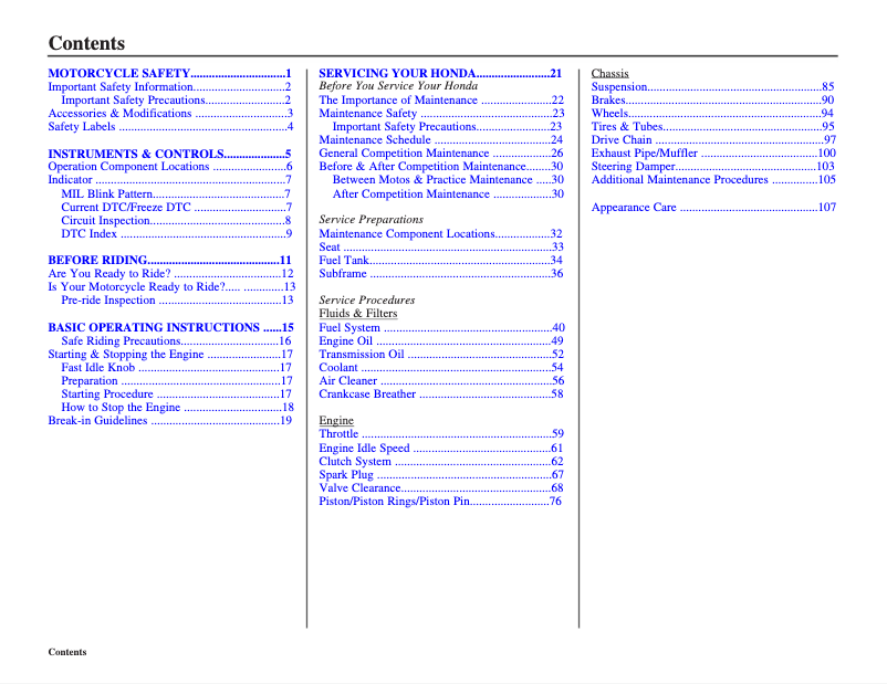 First page image of the manual for CRF250R (2012)