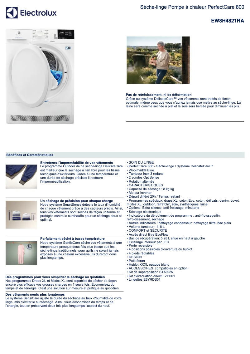 Page n°1 - Fiche technique Electrolux EW8H4821RA