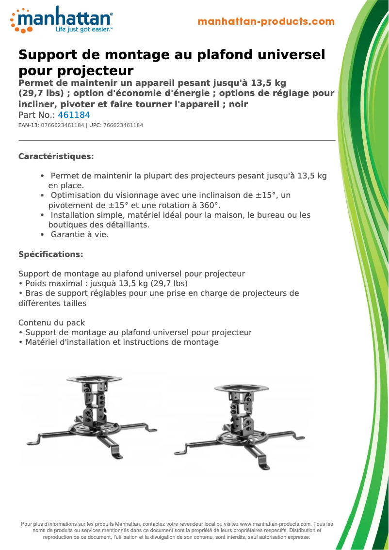 Page 1 de la notice Fiche technique Manhattan 461184