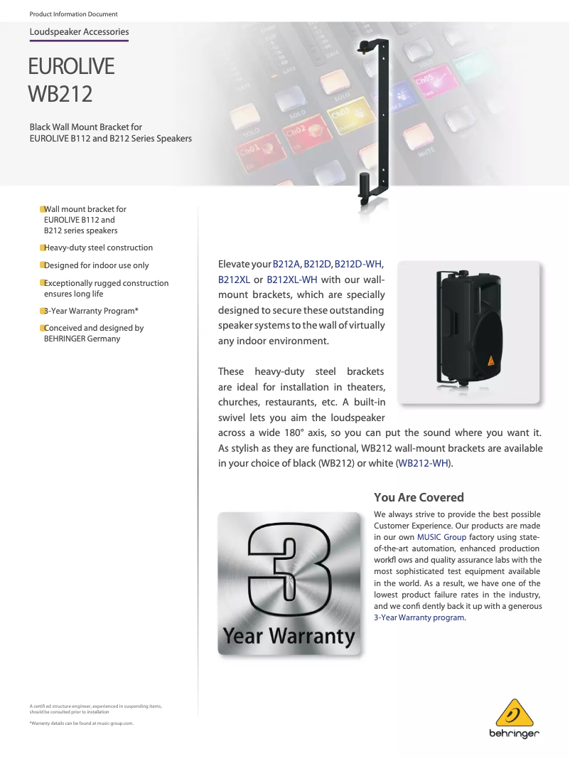 Page n°1 - Fiche technique Behringer Eurolive WB212