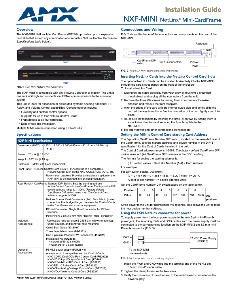 Page 1 de la notice Manuel utilisateur AMX NXF-MINI