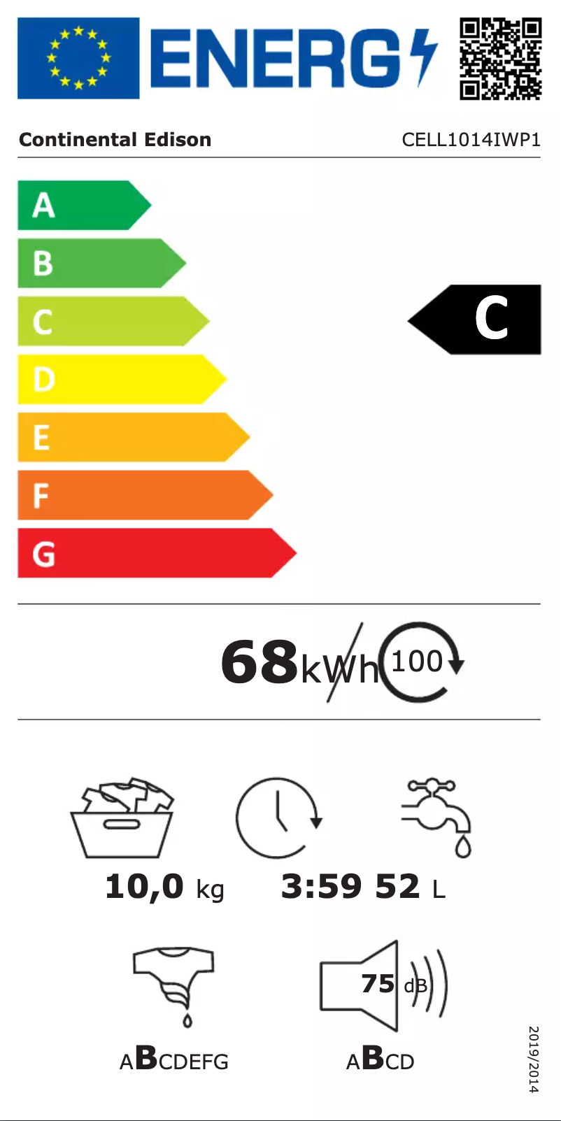 Page n°1 - Label énergétique Continental Edison CELL1014IWP1