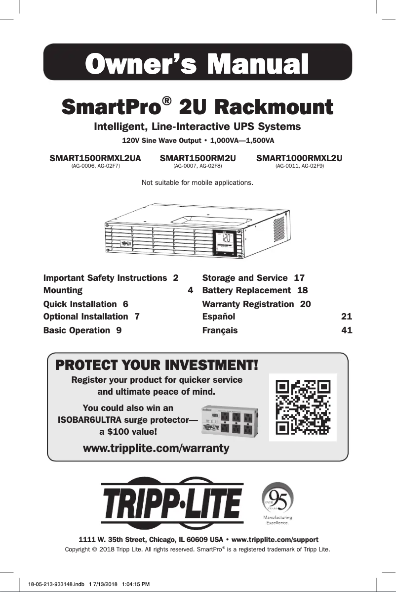 Page n°1 - Manuel utilisateur Tripp Lite SmartPro SMART1500RMXL2UA