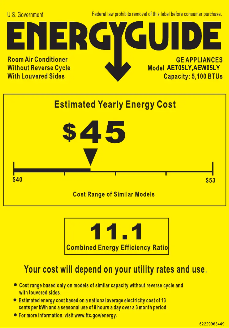 Page n°1 - Label énergétique GE AEW05LY