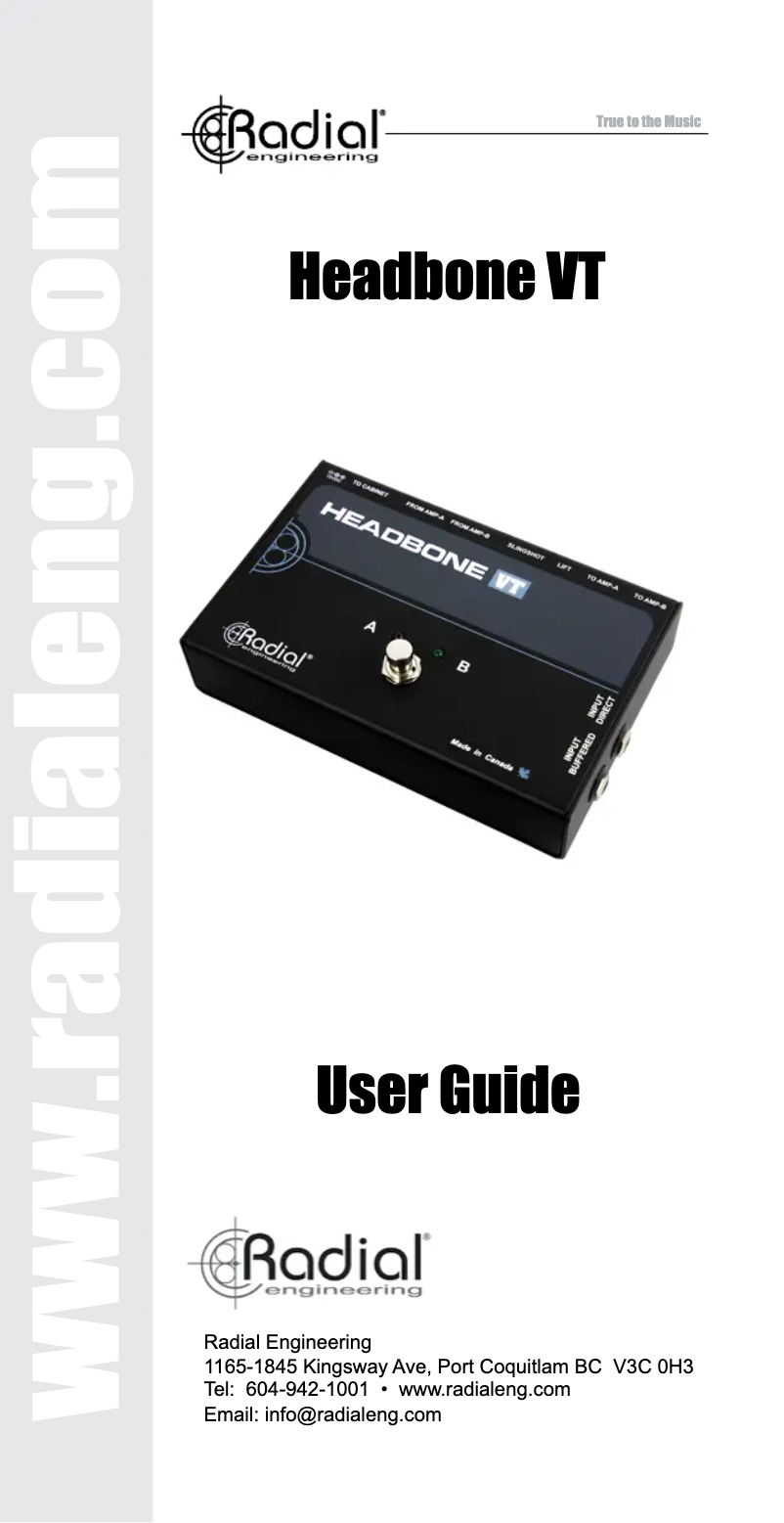 Page 1 de la notice Manuel utilisateur Radial Engineering Headbone VT
