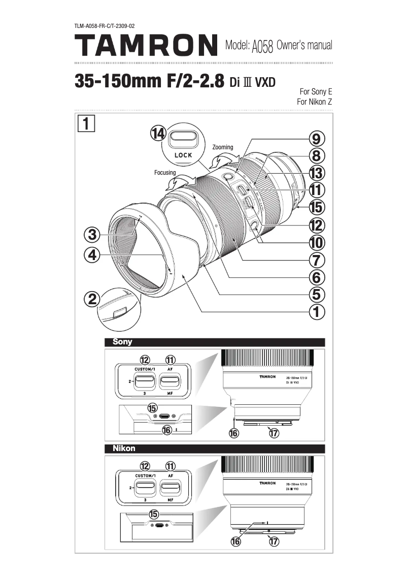 Página 1 del manual Manual de usuario Tamron 35-150mm F/2-2.8 Di III VXD