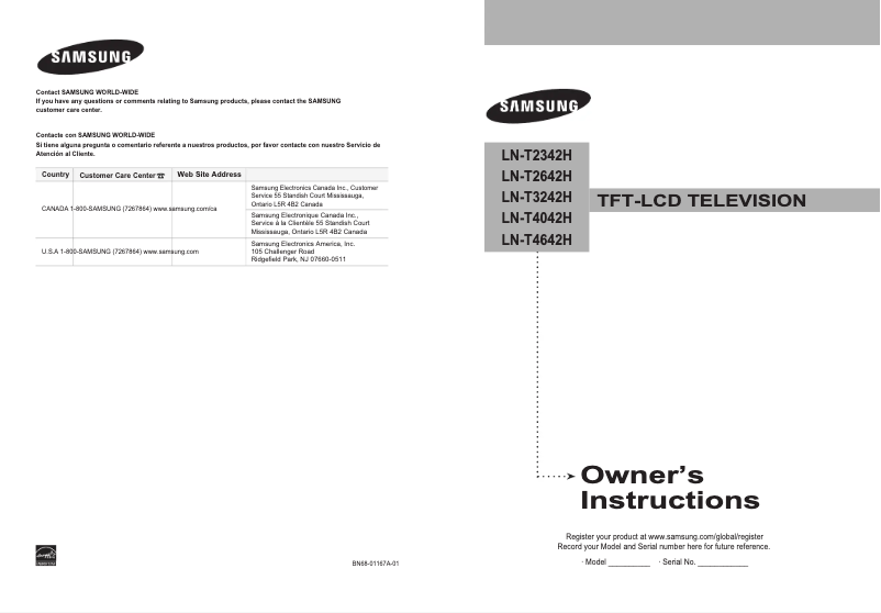 Page n°1 - Manuel utilisateur Samsung LN-T2642H