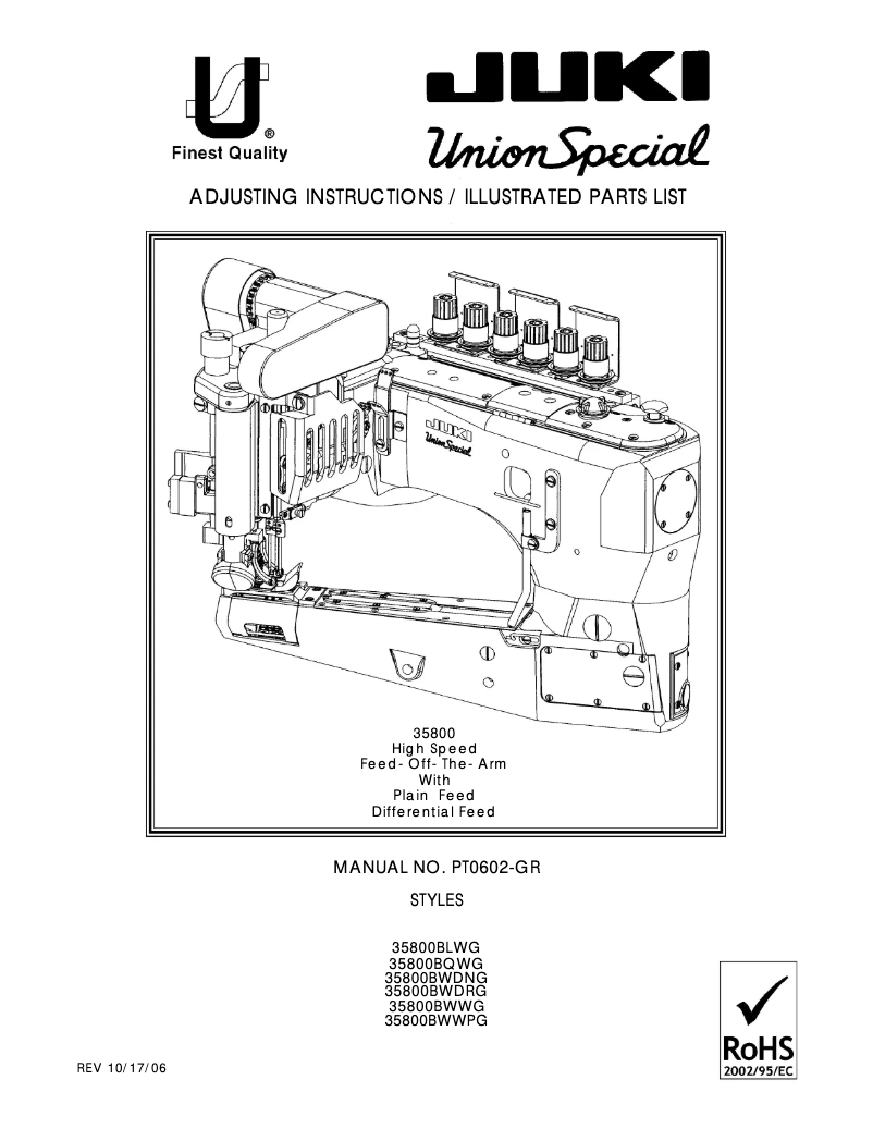Page n°1 - Manuel utilisateur Union Special 35800BWWPG