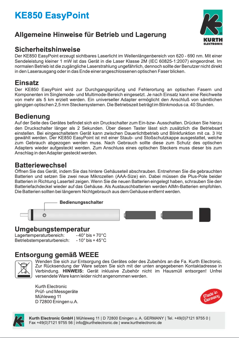 Page 1 de la notice Manuel utilisateur Kurth Electronic KE850