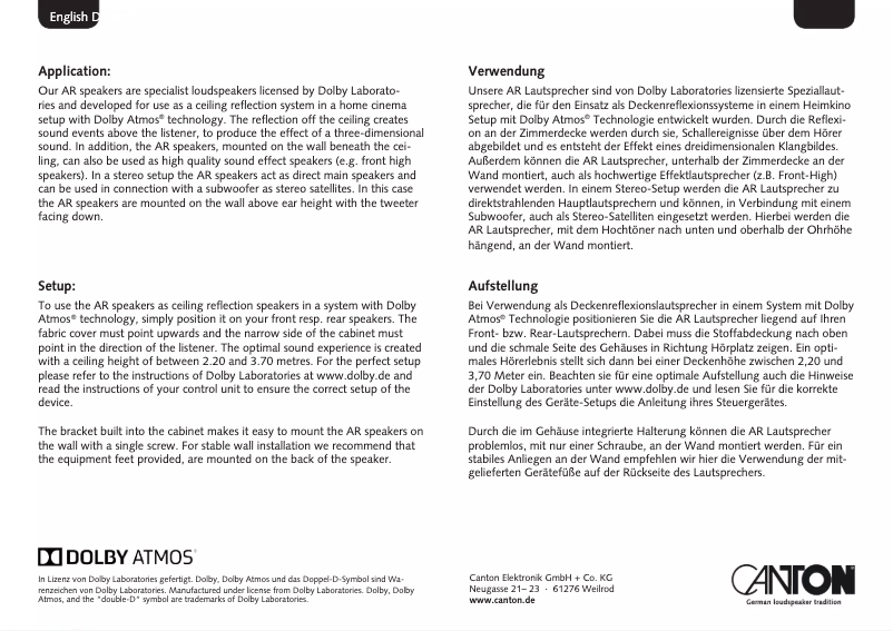 Page 1 de la notice Manuel utilisateur Canton A 45 AR