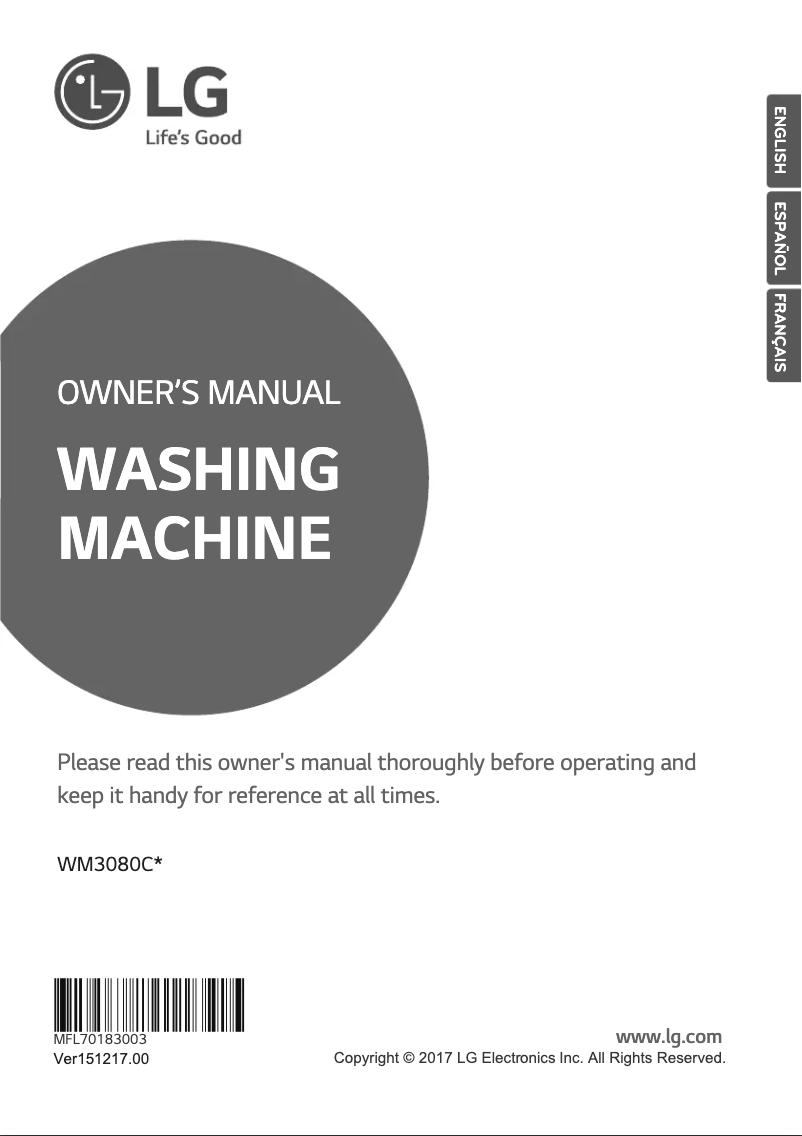 Page 1 de la notice Manuel utilisateur LG WM3080CW