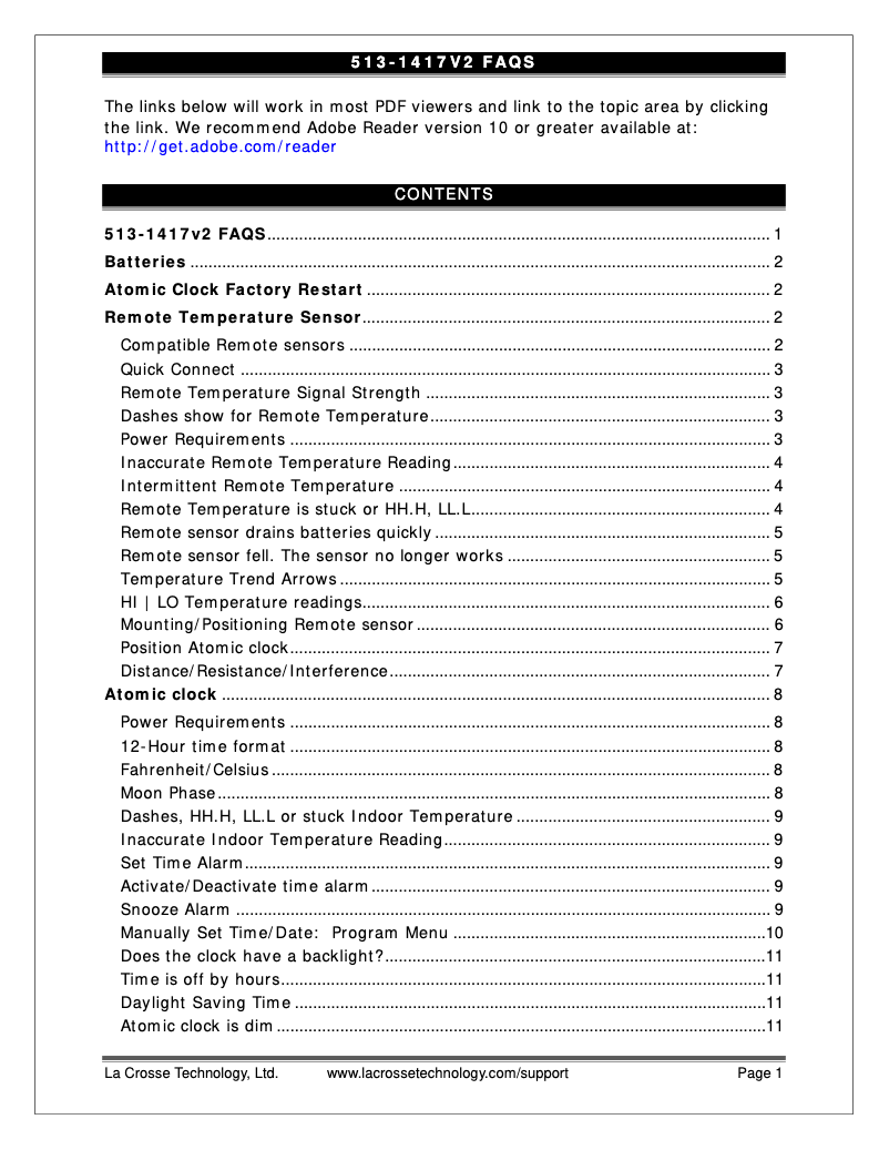 Page n°1 - FAQ La Crosse Technology 513-1417V3