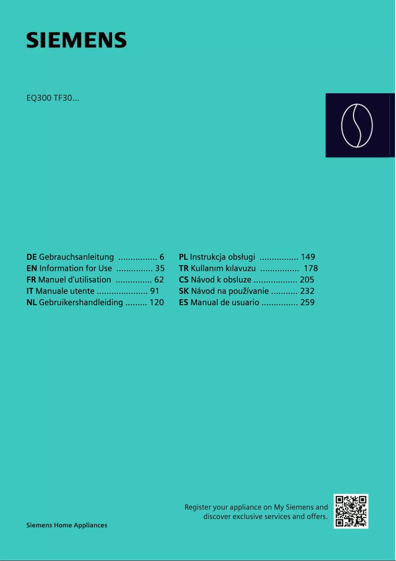 Page n°1 - Manuel utilisateur Siemens EQ300 TF303E01