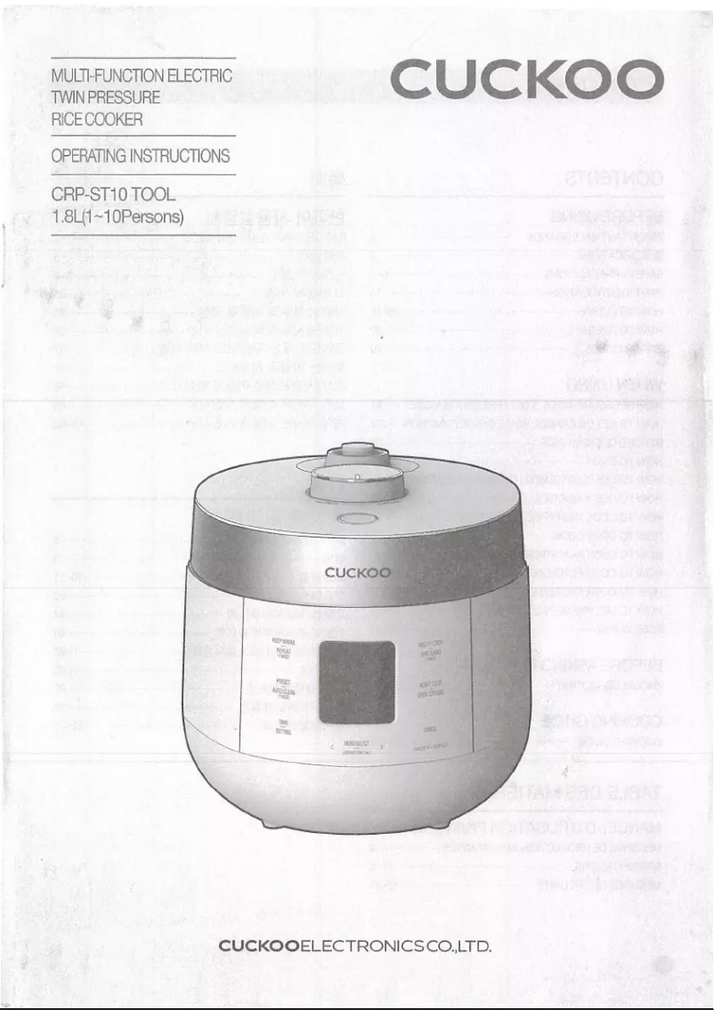 Página 1 del manual Manual de usuario Cuckoo CRP-ST1009F