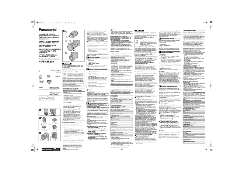 Page 1 de la notice Manuel utilisateur Panasonic H-FSA45200