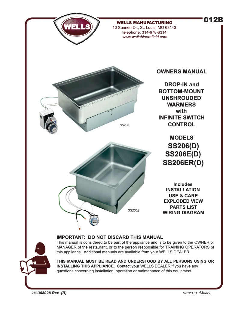 Page 1 de la notice Manuel utilisateur Wells SS206ER