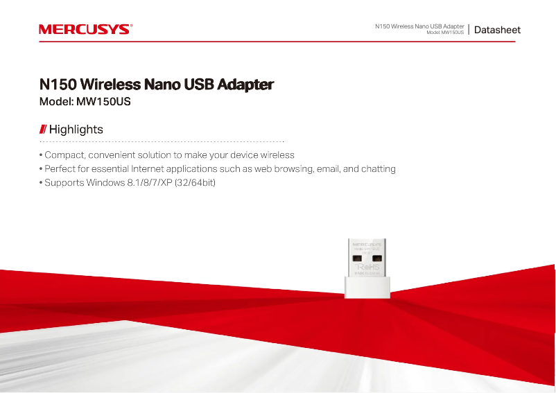 Page 1 de la notice Fiche technique Mercusys MW150US