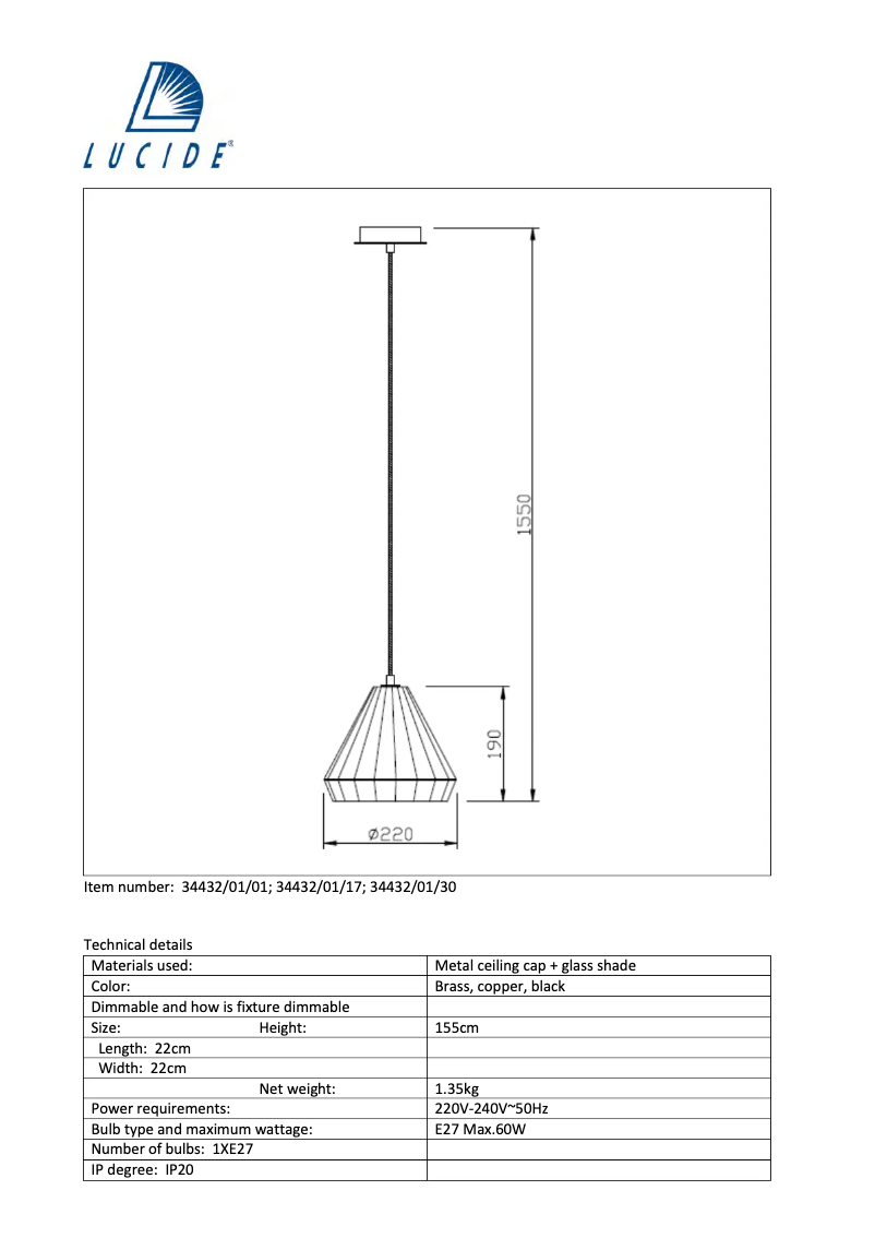 Page n°1 - Manuel utilisateur Lucide Lyna 34432/01/30