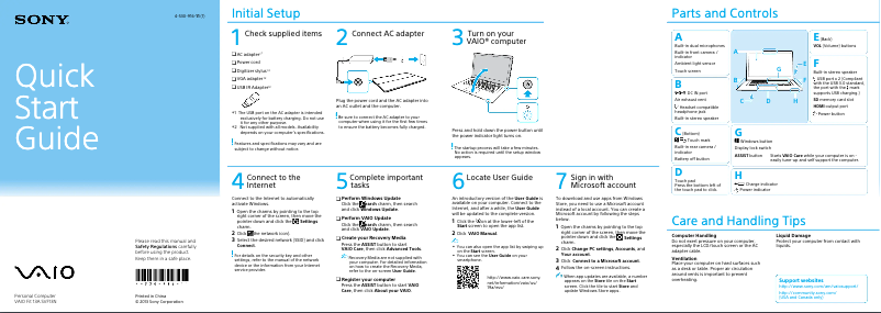 Page n°1 - Guide d'installation Sony Vaio SVF13N290S