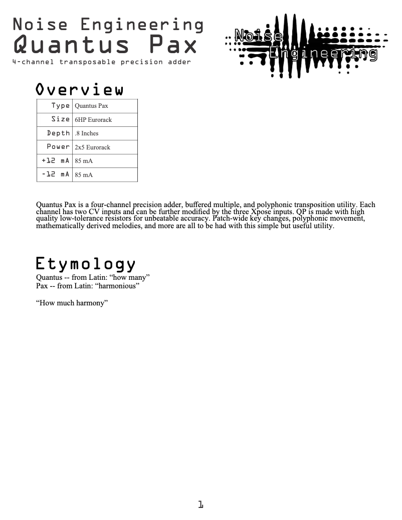 Page n°1 - Manuel utilisateur Noise Engineering Quantus Pax