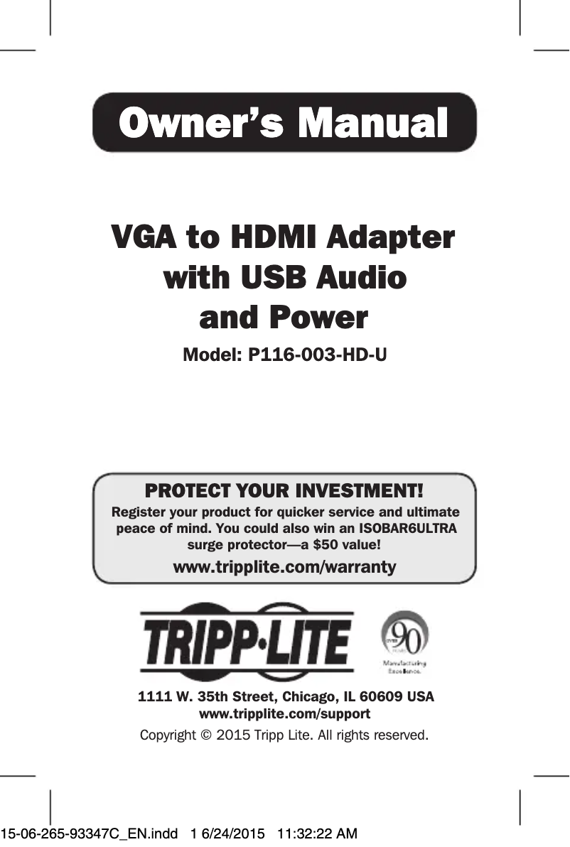 Page 1 de la notice Manuel utilisateur Tripp Lite P116-003-HD-U