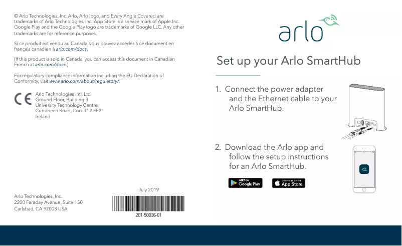 Page 1 de la notice Manuel utilisateur Arlo SmartHub