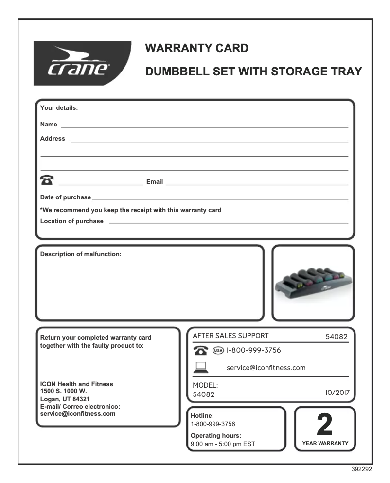 Page 1 de la notice Manuel utilisateur Crane Dumbbell Set with Storage Tray 54082