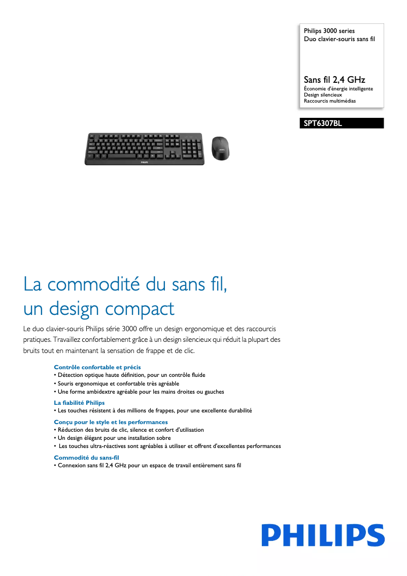 Page 1 de la notice Fiche technique Philips 3000 series SPT6307
