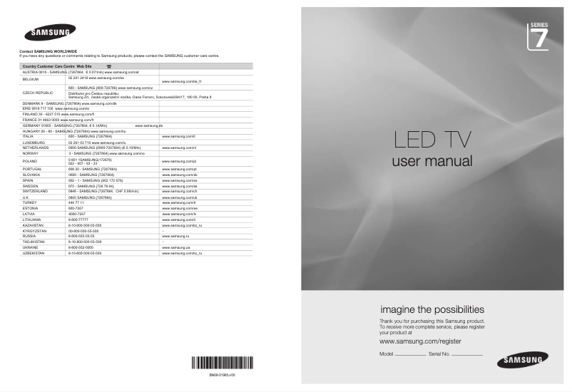 Page 1 de la notice Manuel utilisateur Samsung UE46B7090WW