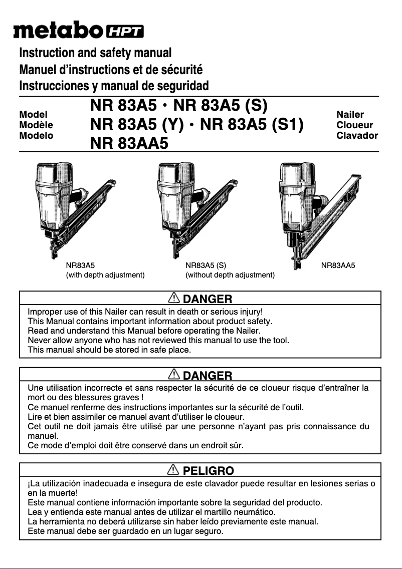 Page 1 de la notice Manuel utilisateur Metabo NR83A5S1