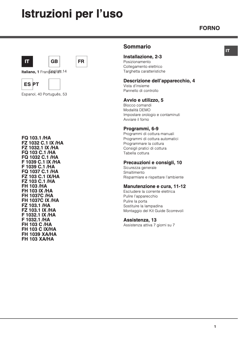 Image de la première page du manuel de l'appareil FH 103 IX/HA