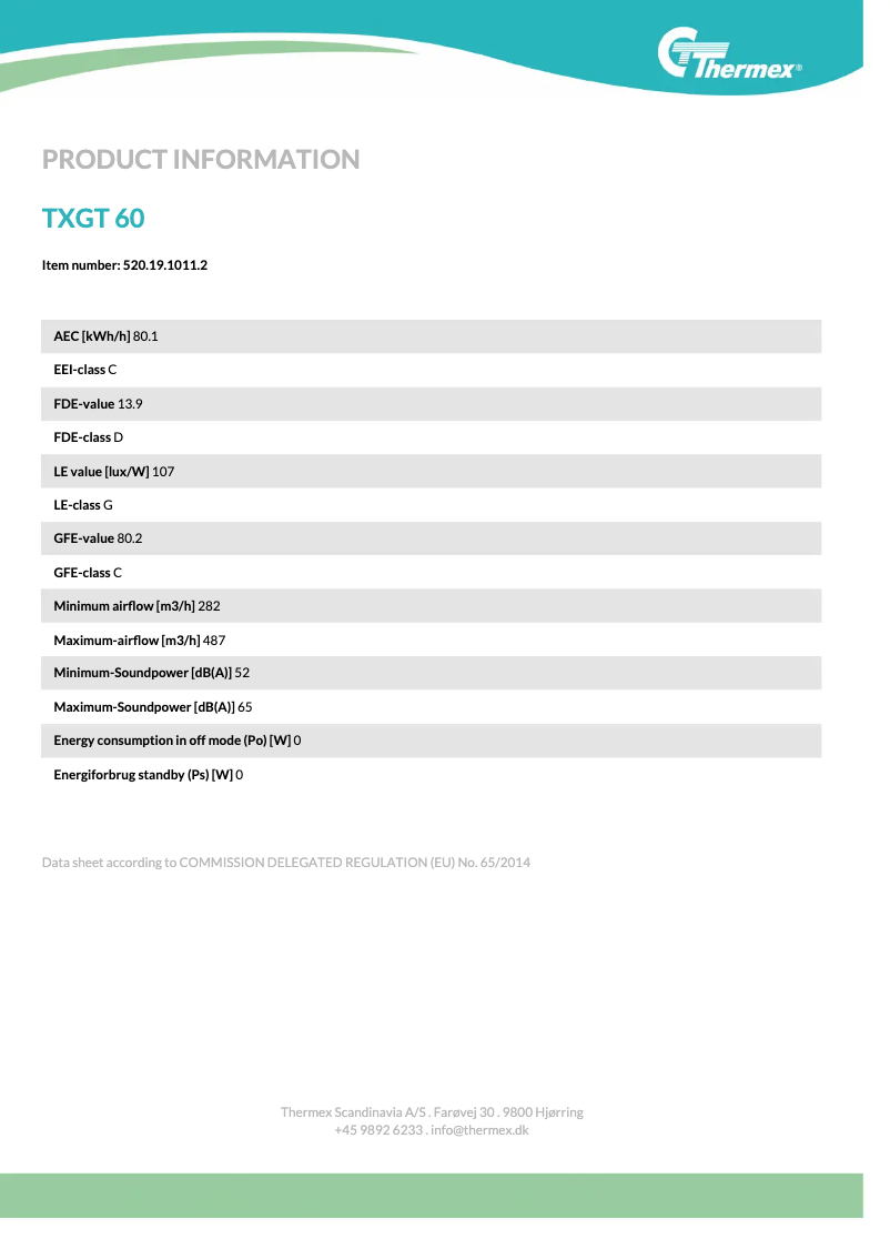 Page n°1 - Fiche technique Thermex TXGT 60