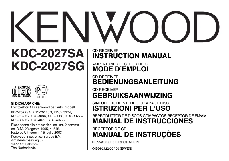 Page 1 de la notice Manuel utilisateur Kenwood KDC-2027SG