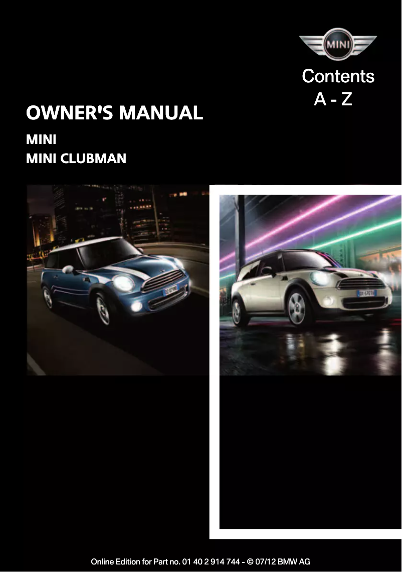 Page n°1 - Manuel utilisateur Mini Hardtop (2012)