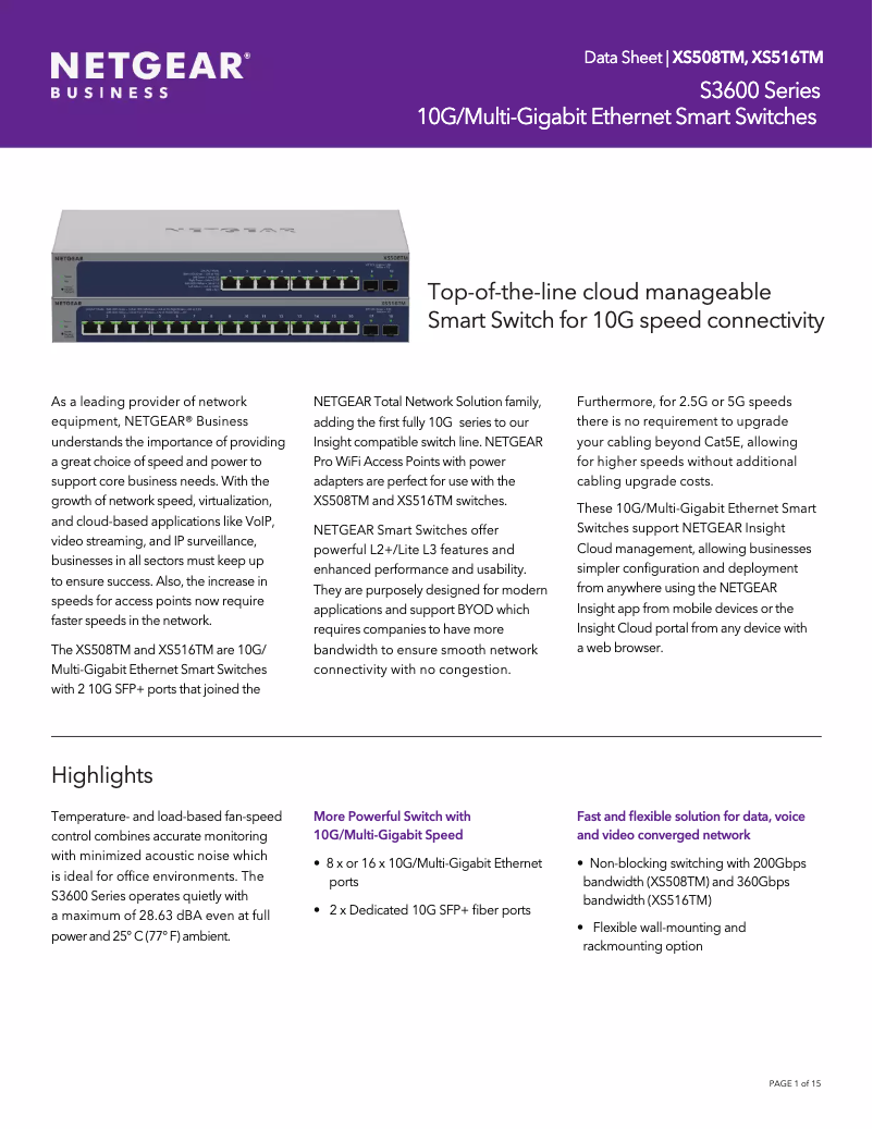 Page n°1 - Fiche technique Netgear XS508TM