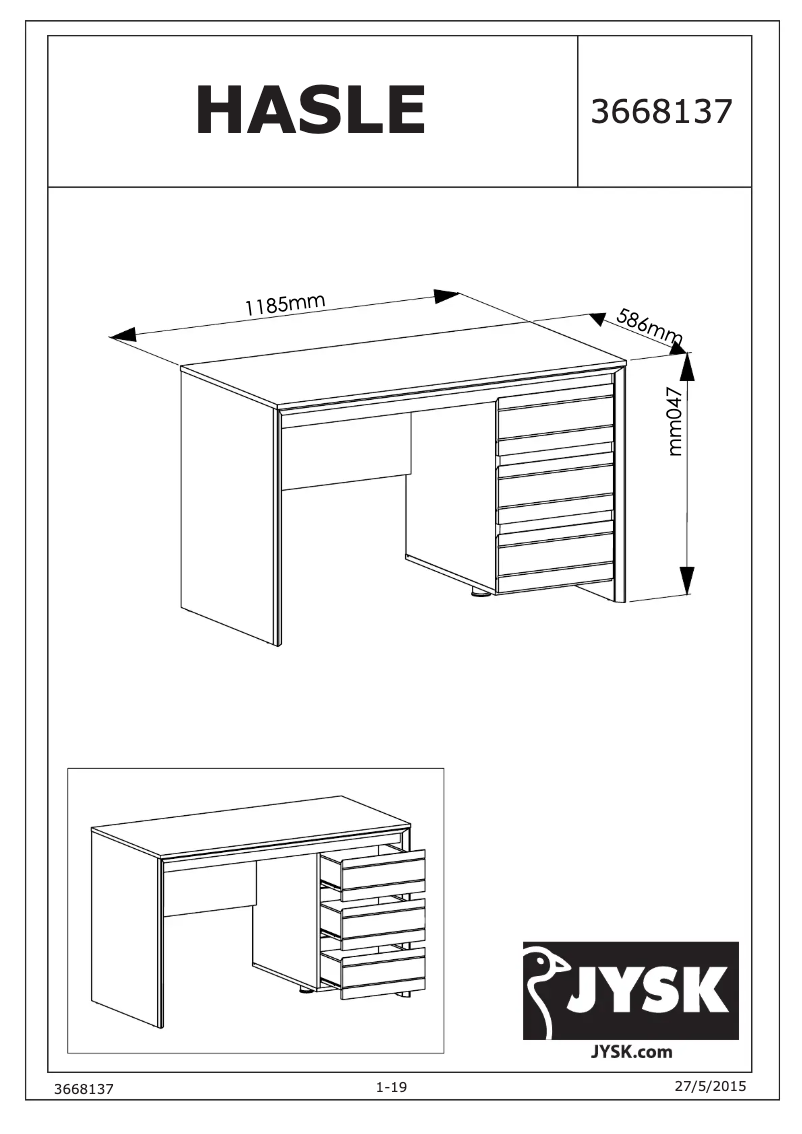 Page n°1 - Manuel utilisateur JYSK Hasle (119x74x59)