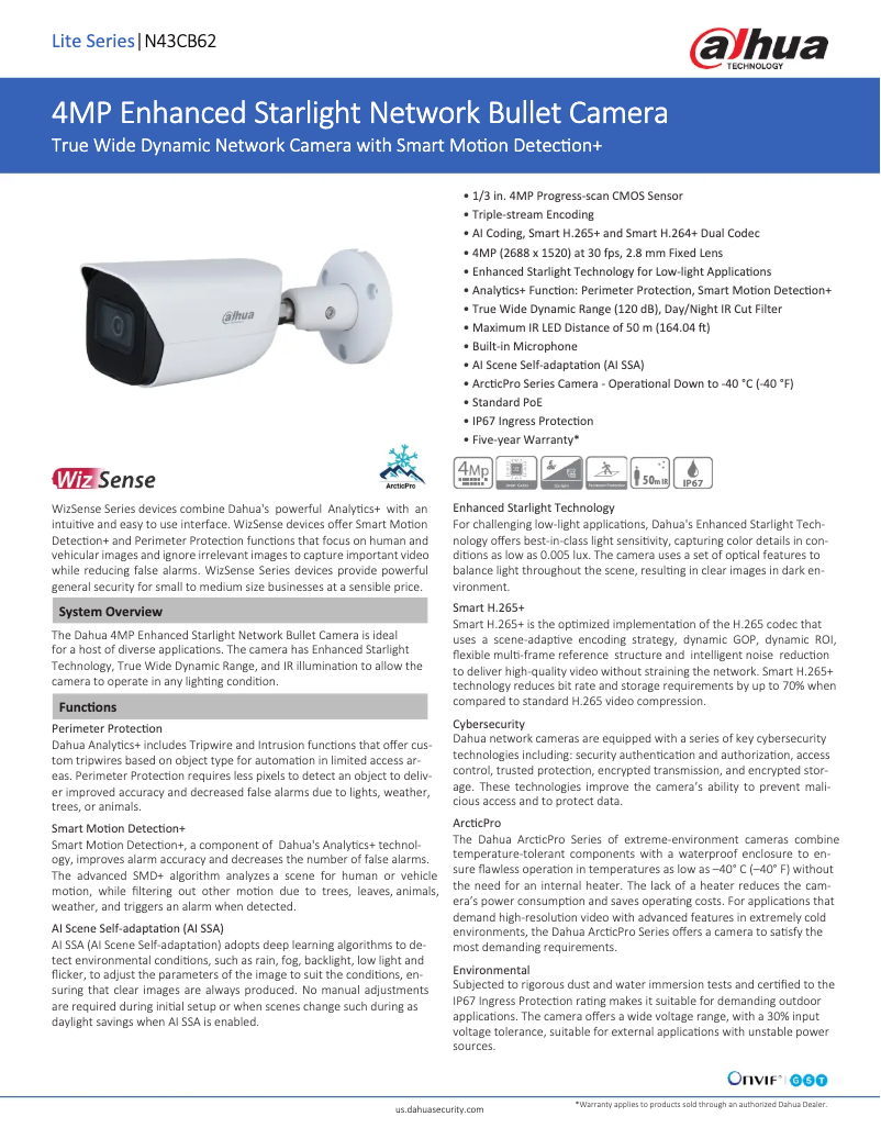 Page 1 de la notice Fiche technique Dahua Technology N43CB62