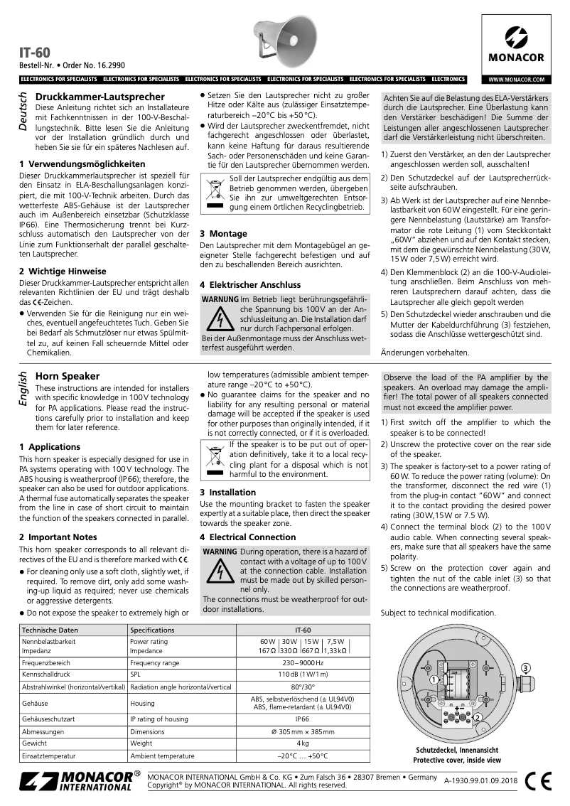Page n°1 - Manuel utilisateur Monacor IT-60