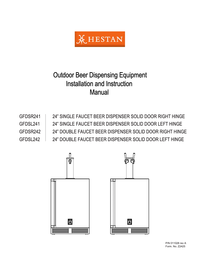 Page 1 de la notice Manuel utilisateur Hestan GFDSL242