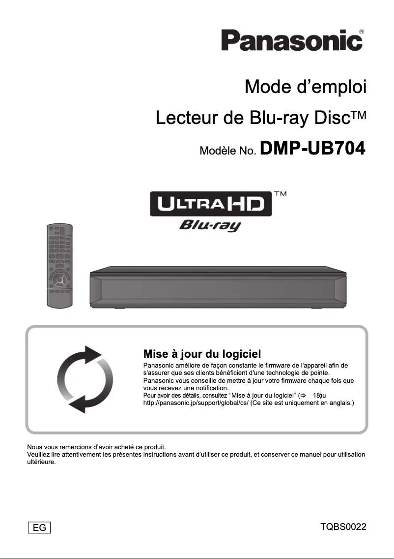Page 1 de la notice Manuel utilisateur Panasonic DMP-UB704