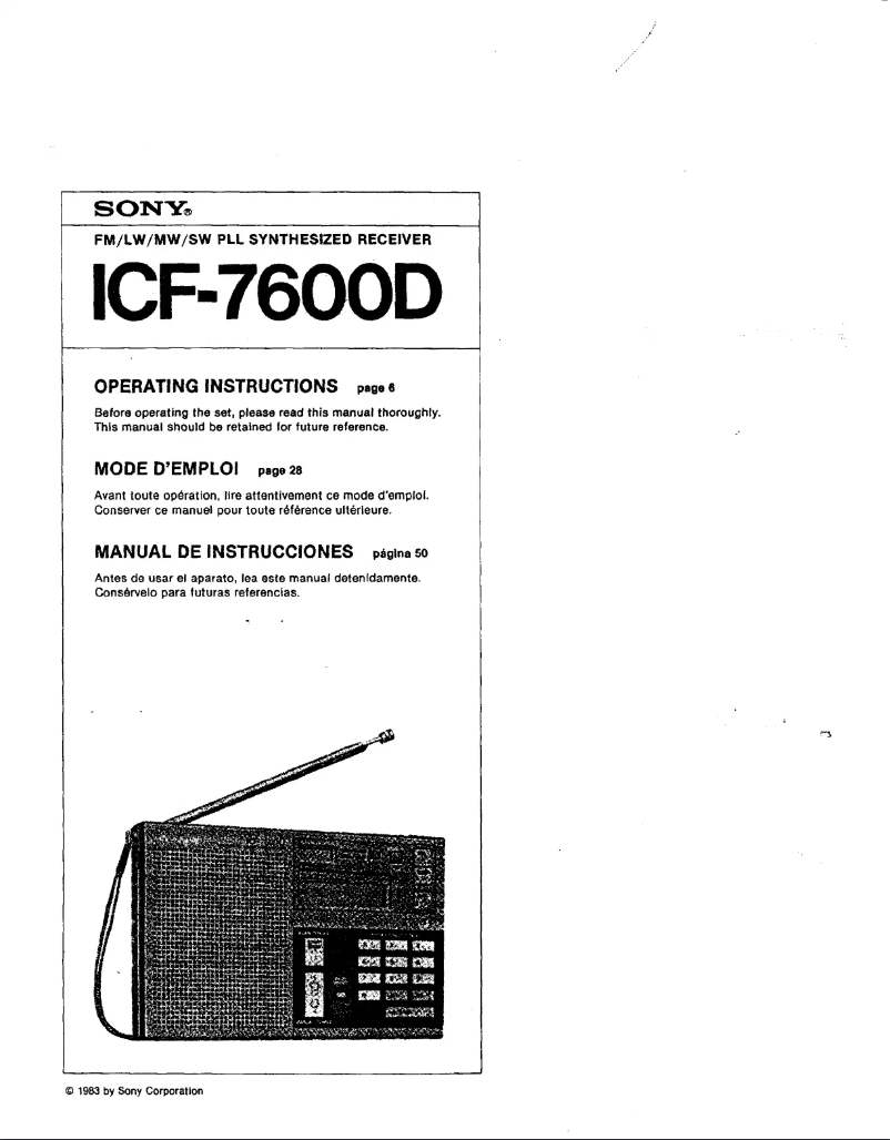 Image de la première page du manuel de l'appareil ICF-7600D