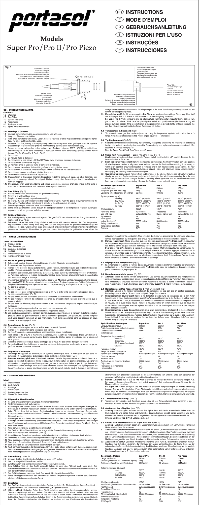 Page n°1 - Manuel utilisateur Portasol Super Pro