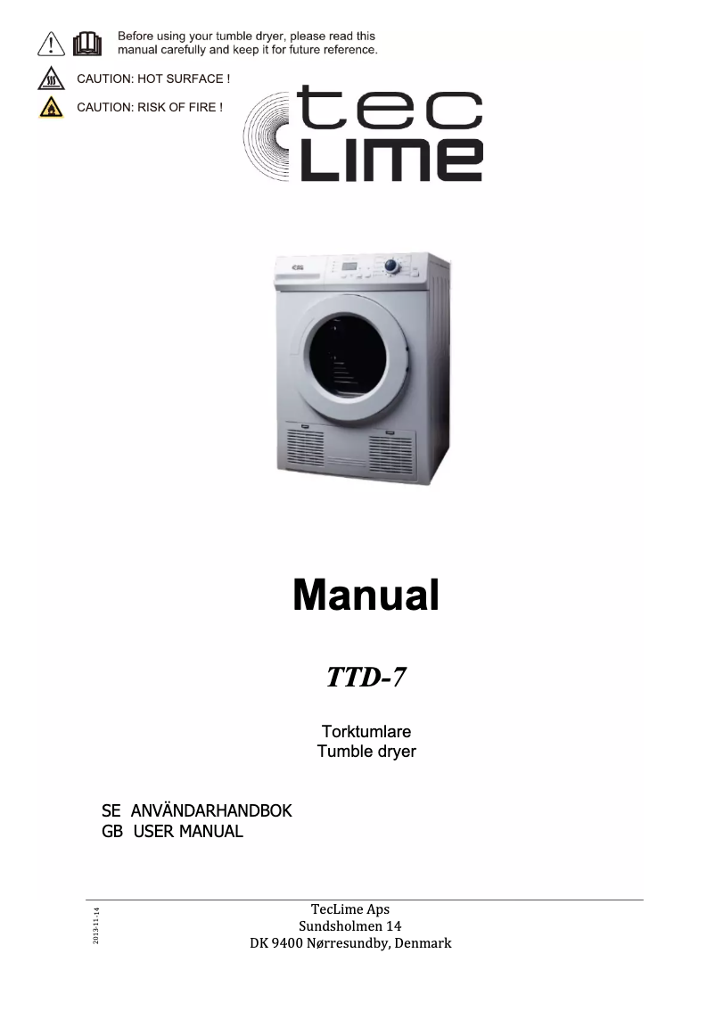 Page 1 de la notice Manuel utilisateur TecLime TTD-7
