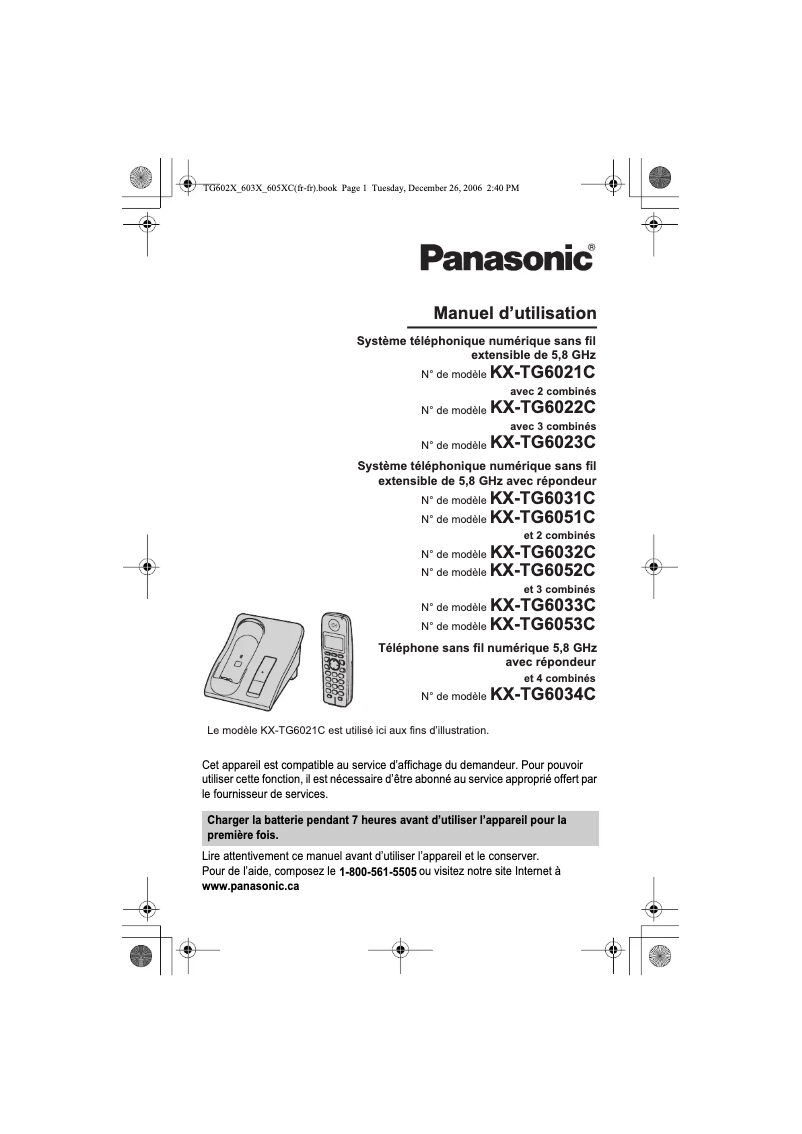 Imagen de la primera página del manual del dispositivo KX-TG6053