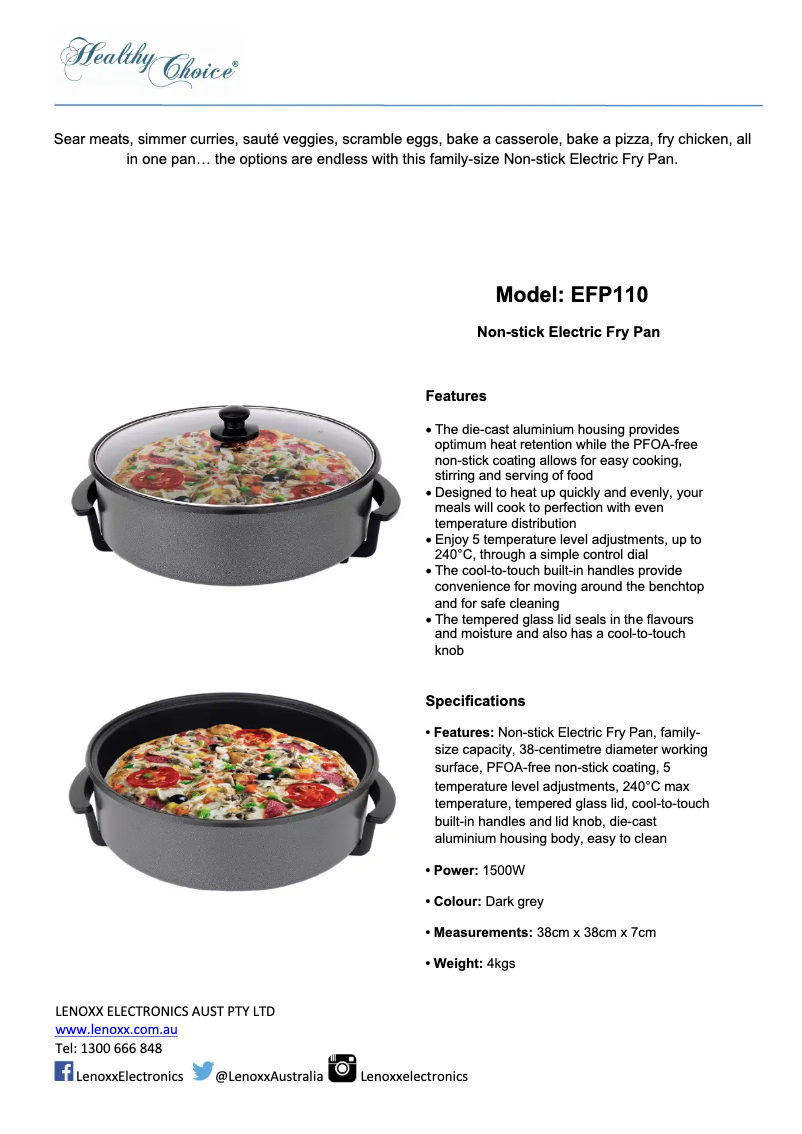 Page n°1 - Manuel utilisateur Healthy Choice EFP110