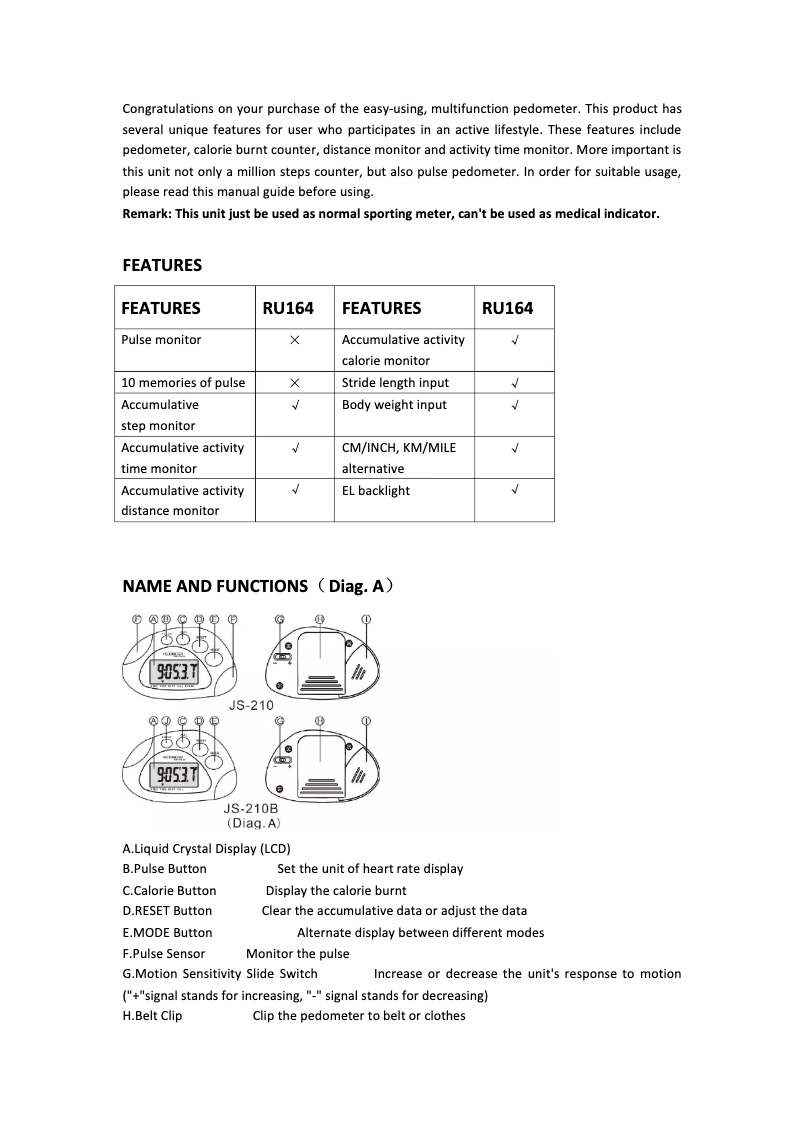 Image de la première page du manuel de l'appareil RU164