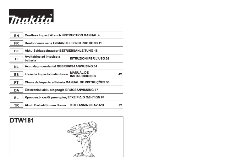 Page 1 de la notice Manuel utilisateur Makita DTW181Z