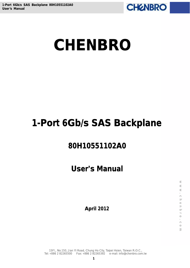 Page n°1 - Manuel utilisateur Chenbro Micom SK51102