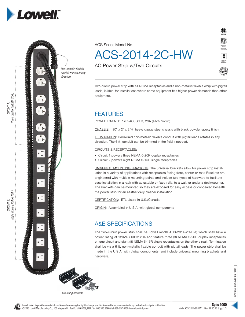 Image de la première page du manuel de l'appareil ACS-2014-2C-HW
